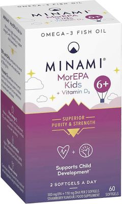Minami Nutrition Minami MorEPA Kids Plus D3-vitamiini, 6 vuotta+, 60 pehmeää kapselia