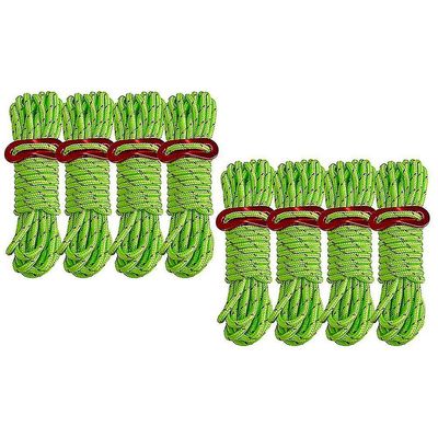 8kpl 8m Camping Heijastava Teltta Köysi Teltta Tarvikkeet Kiristysnyöri Wind Rope Solki Ulkona Camping Teltta Köysi Setti Green
