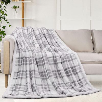 Linkrunning Plaid Cozy Fluffy Kaster Tæpper til Sofa Soft Twin Christmas Sengetøj Sofa Flannel Plys 51"x59",Grå
