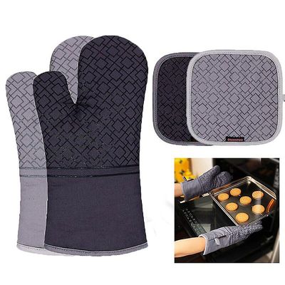 Køkkenhandsker Grydeholder Handsker Luffer Bagning Isolering Handsker til Bbq Skridsikker Resistente Linned Grydelapper Pad Ovn Luffer Grå