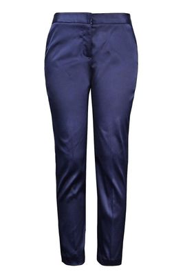 Mid Waist Pocket Detaljer Koniske Satin Bukser BLÅ 10