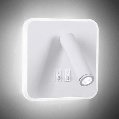 Linkrunning 8W moderne LED-væglampe væglæselampe med 350 drejekontakt 3W LED vægspotlight indendørs væglampe til soveværelset sengestue, hvid 6000K