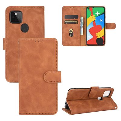 Etui til Google Pixel 5 Cover Premium læder med kortholder Flip Folio magnetisk etui etui - sort Brown