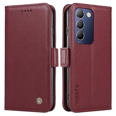 Vivo V40 SE 5G / Y200e 5G / V30 Lite 5 -kotelon nahkainen puhelimen kansi monipuolinen suoja Viininpunainen