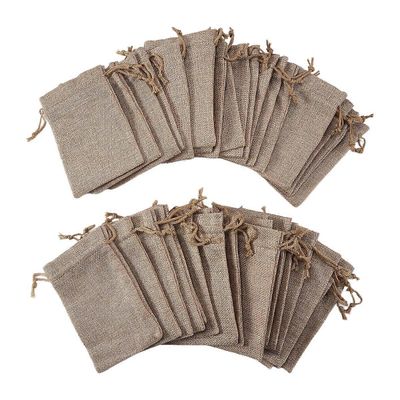 40 kpl säkkikangaslaukut kiristysnyörillä, 13cmx10cm säkkikangas kiristysnyöri lahjapussi korupussit avioviikolle Pellavan väri