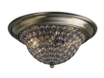 Inspired Lighting Paloma Flush Bowl Loft Medium 2 Lys Antik Messing, Krystal