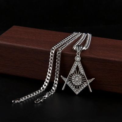 Bricks Masons Ice ud rhinestone square & amp; kompas halskæde [guld og sølv] Sølv l