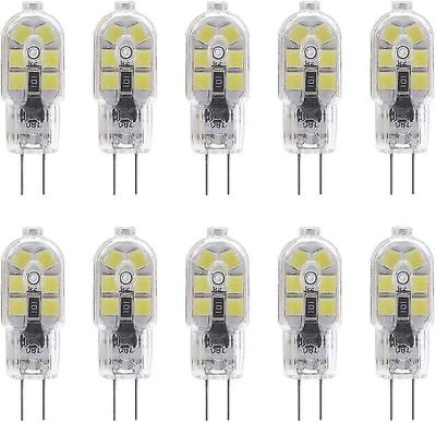 10-pakning G4 2w LED-pære for komfyrhette lyspærer, AC / dc 12v, 20w halogenpærer tilsvarende, 200lm, bi-pin med klart PVC-deksel, kjølig hvit 6000...