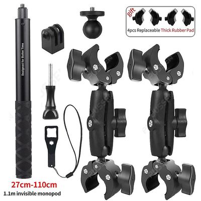 Motorsykkel Sykkel Usynlig Selfie Stick Monopod Styre Monteringsbrakett For Gopro Max Hero 11 Insta360 One X2 X3 Tilbehør 1,1 m og 2 klemmesett