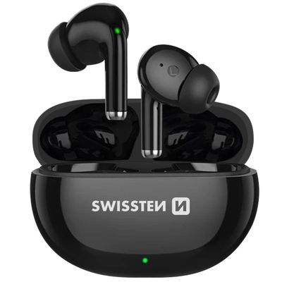 Swissten Langattomat Bluetooth-kuulokkeet latauskotelolla Musta