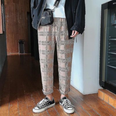 Ungdom Streetwear Sort Plaid Bukser Mænd Lige Harem Pant Hip Hop Bukser XXXL
