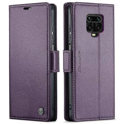 Foxdock CaseMe-kotelo Xiaomi Redmi Note 9S / Note 9 Pro -lompakkokotelokorttipaikalle petostentorjunta iskunkestävä kotelon jalusta Violetti