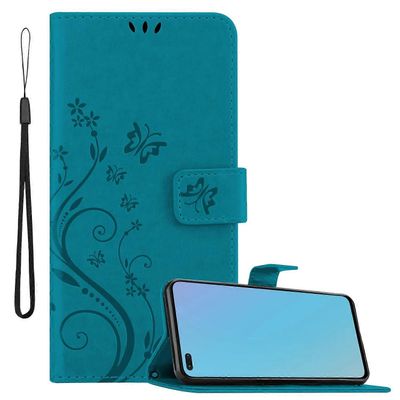 OnePlus Nord suojakotelo - kukkakuviolla ja korttipaikalla KUKKA SININEN