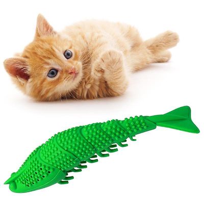 Pet Cat Legetøj Rejer Form Cat Tandbørste Begyndervanskeligheder Legetøj med Katteurt Pet Toys Rejer Bite Clean Tooth Kæledyr Rengøringsmateriel