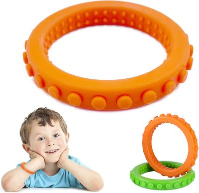 Sensorinen pururannekoru Teether lapsille taaperoille, silikonirengas BPA-vapaa autismi Pureskelulelu-vihreä oranssi