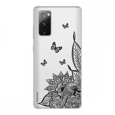 Crazy Kase Hull Til Samsung Galaxy S20 Fe i silikone fleksibel 1 mm, Mandala Blomst og sort sommerfugl