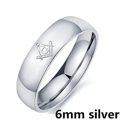 Bricks Masons Le baiser firkantet og kompas glatte runde ringe 6 mm sølv 10