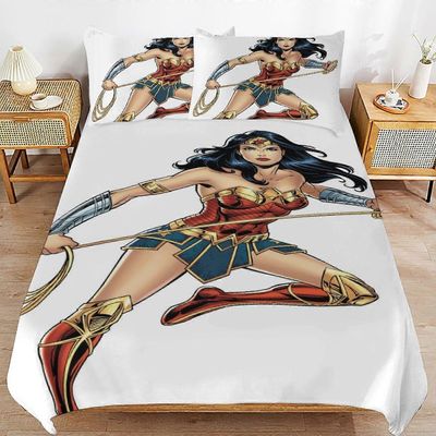 Vuodevaatteet NK202 Wonder Woman vuodevaatteet Erittäin pehmeä ihoystävällinen pussilakana 3-osainen, söpö lohduttaja sänkysetti PC202 Single135x200cm