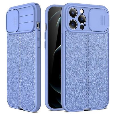 Litchi Mønster Pu glidende vindue Blød Tpu telefon sag Lilla iPhone11