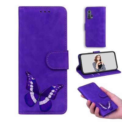 Etui til Motorola Moto Edge Plus Butterfly Cover Premium Læder Magnetisk- Pink Lilla
