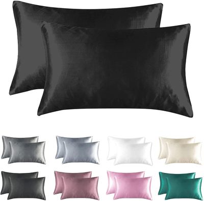 Linkrunning Satin pudebetræk Standard størrelse sæt på 2 Sort 20*26 inches