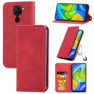 Gangxun Sag For Xiaomi Redmi Note 9 Magnetisk lukning Læder Tegnebog Cover Housse Etui Shockproof - Rød