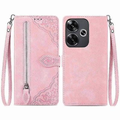 Gangxun Flip Case Xiaomi Poco F6 Flip Zipper Style Business Monivärinen monikorttipaikka lompakko Vaaleanpunainen