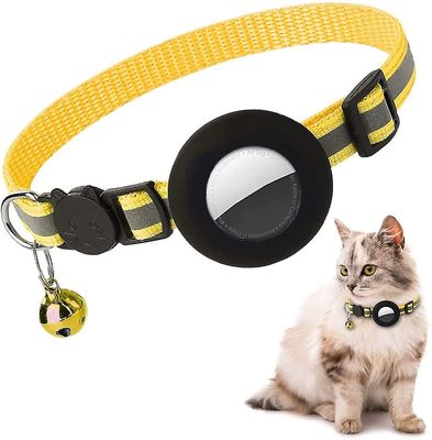 Airtag katt krage, reflekterende airtag katt krage med klokke og silikon vanntett airtag holder Gul, svart