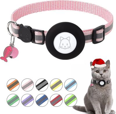Tianzun Airtag kattekrage, reflekterende kattekrage med bjelle og sikkerhetsspenne, vanntett Airtag-holder for kattungevalp Rosa