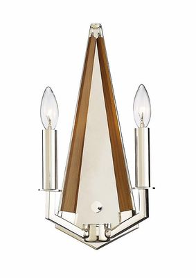 Inspired Lighting Hilton Væglampe 2 stearinlys E14 Poleret nikkel, Taupe Træ
