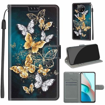 Foxdock Kompatibel med Xiaomi Redmi Note 9t Guld og Sølv Butterfly Mobile Case