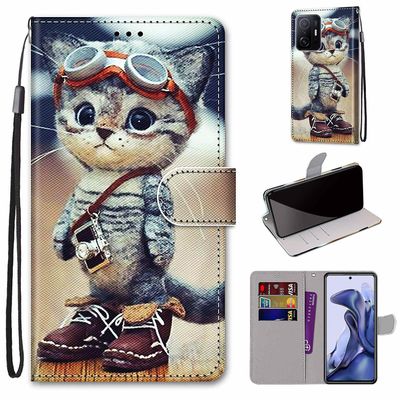 Foxdock Sag for Xiaomi Mi 11t / Mi 11t Pro Creative Pattern Tui Magnetisk Card Holder Wallet - Kitten
