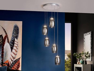 Schuller Lighting Nebula Integreret LED 5 Lys Krystal Klynge Drop Loft Vedhæng Chrome