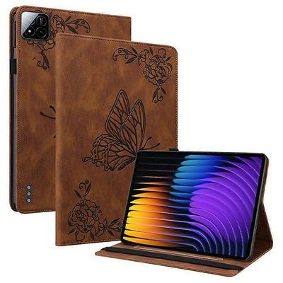 Xiaomi Pad 7 Pro/Pad 7 kotelon perhoskukkapainatus PU-nahkainen tabletin kansi korttipaikoilla Monivärinen Brown