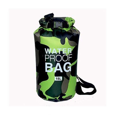 Vandtæt badepose Tør sæk camouflage farver drivende rafting taske 15L Grøn