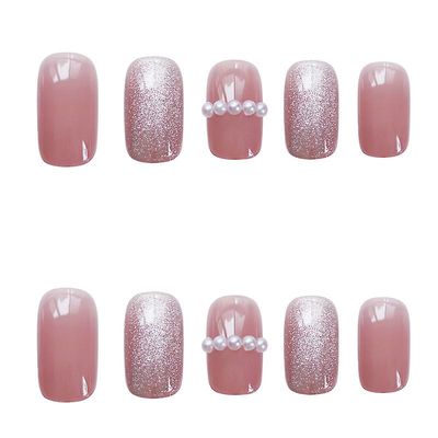 Crystal Powder Pearl Fake Nail Patch Iført Nail Patch Færdig Nail Patch 24 Nail Patches Krystalpulver perle