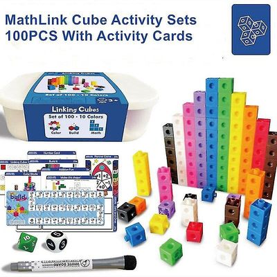 Antall blokker teller leker som kobler matematiske kuber med aktivitetskort angitt for barn læring snap linking kube matte teller 100pcs kuber-u002...