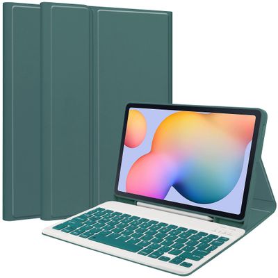 Samsung Galaxy Tab S6 Lite / S6 Lite (2022) PU nahkainen tablet-kotelon jalusta magneettinen kansi kynäpaikalla Mustanvihreä