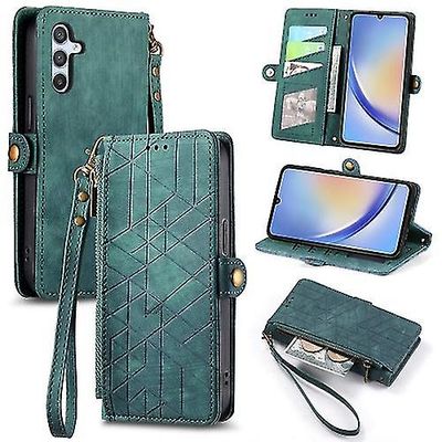 For Samsung Galaxy A54 5g geometrisk glidelås lommebok side spenne lær telefonveske (rosa) Grønn