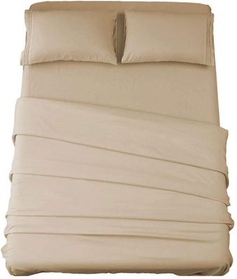 Linkrunning Sengelinned sæt Super Soft Microfiber 1800 Tråd tæller Luksus egyptiske lagner 16-tommer dyb lommeRynke-3 stykke (Taupe, Twin)
