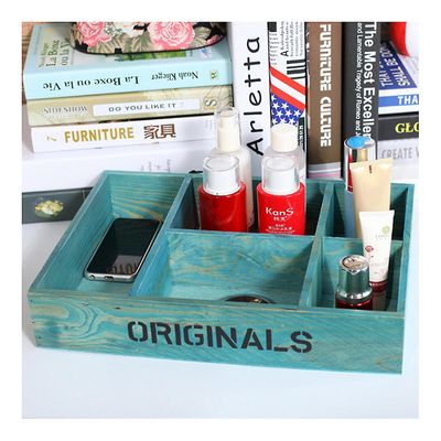 Ruili Træ bord opbevaringsboks Comestics saftige Plant Vintage blå