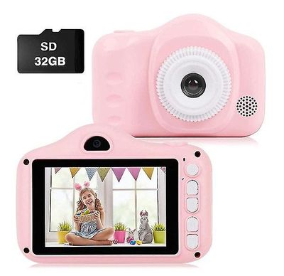 Xqday Børnekamera Legetøj Dual Lens Digital Selfie Kamera Til 3-10 årige børn 3,5 tommer farveskærm 1080fhd med 32 GB Sd-kort.