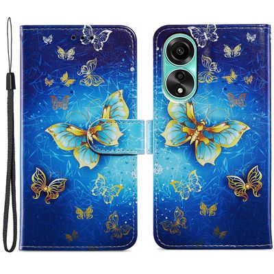 For Oppo A78 4g Case lommebok Lærmønsterstativ Telefondeksel Den gylne sommerfuglen