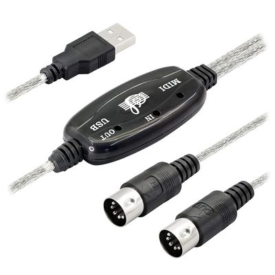 USB MIDI-kabeladapter, USB Type A mann til MIDI DIN 5-pinners kabelgrensesnitt med LED-indikator Som vist