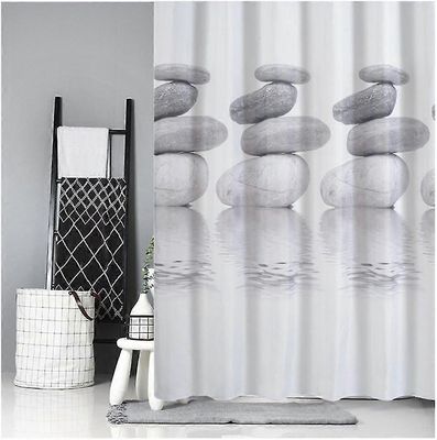 Suihkuverho 120x180 Pebble Grey Tekstiili Homeenkestävä vedenpitävä suihkuverho 12 suihkuputkella