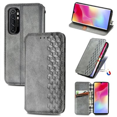 Kompatibel med Xiaomi Mi Note 10 Lite Flip Case Etui Vintage Wallet Flip Cover med magnetisk lukning Coque - Blå grå