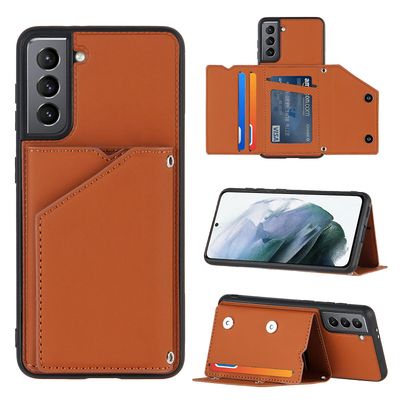 Gangxun Sag til Samsung Galaxy S21 Vintage Cuir Cover Læderetui Kofanger - Marron