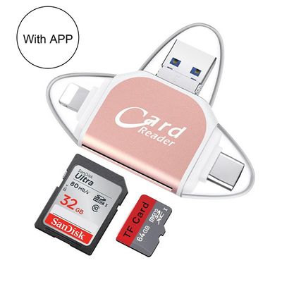 Multi-Port 4 i1 Universal SD TF-kortleser, USB C SD TF minnekortleser, USB C hub multiportadapter Rose gull