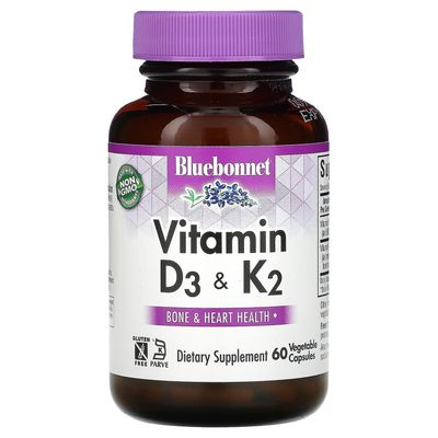 Bluebonnet Nutrition, D3- ja K2-vitamiini, 60 kasvikapselia