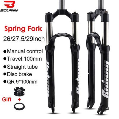 Bolany Mtb Supension Gaffel Mountainbike Spring Front Gaffel 26 27,5 29inch aluminiumslegering Straight Lo 100mm Cykling Tilbehør 29 Forårsgaffel